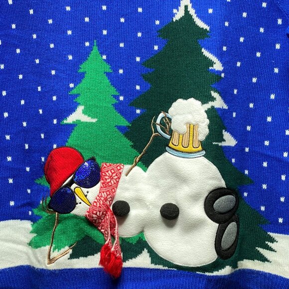 Jolly Sweaters XXL Funny Ugly Christmas Sweater Blue Snowman Beer Knit - Picture 2 of 11